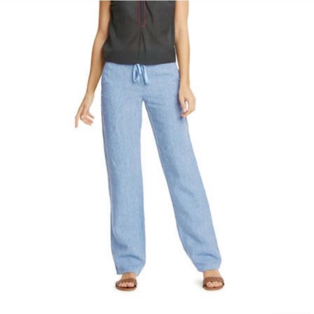 Boden Chambray Wide Leg Linen Pants Waist Tie